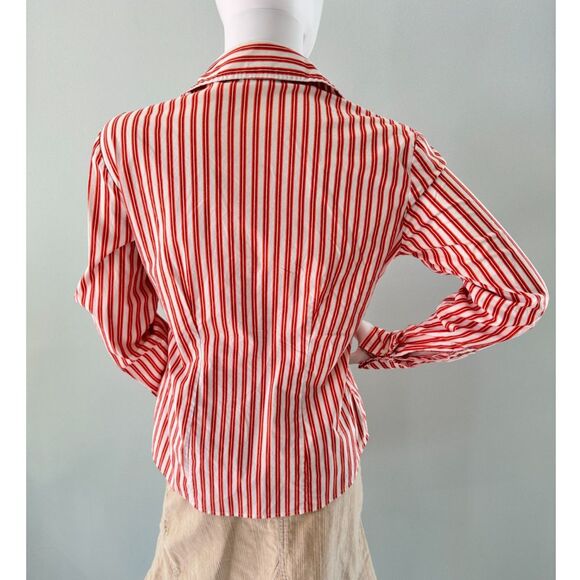 New York & Co Orange Striped Button Up Shirt with Floral Embroidery size M - Picture 2 of 8